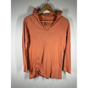 Blue Canoe Hoodie Women Small Striped Ruched Organic Cotton V-Neck Long Sleeve